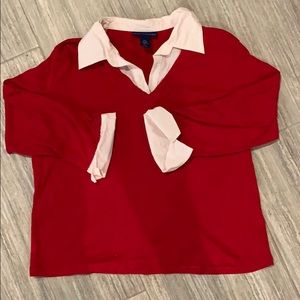 Trendy red shirt with a collar attached